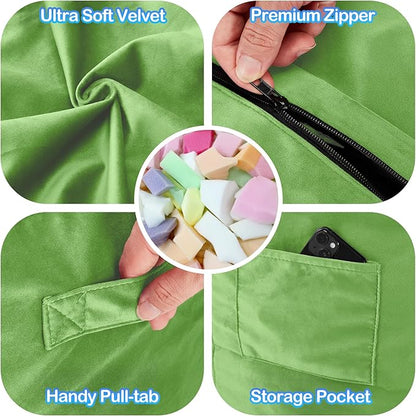 Homguava 4 FT Bean Bag Chair: 4' Bean Bags with Memory Foam Filled, Large Beanbag Chairs Soft Sofa with Dutch Velvet Cover-Lime