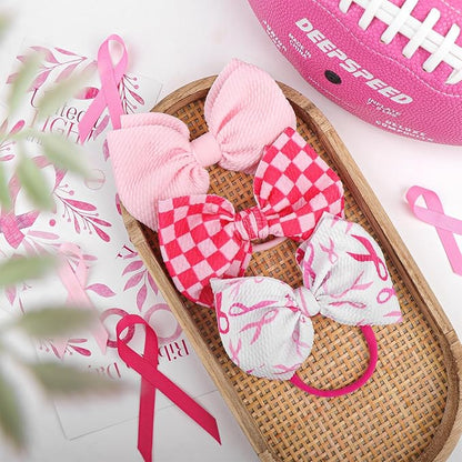 YanJie 3PCS 4.5’’ Breast Cancer Awareness Bows for Baby Girls Pink Headbands Checkered Headband Cancer Awareness Items Hair Accessories for Newborns
