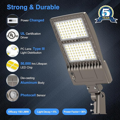 KUKUPPO 10Pack 400W LED Parking Lot Light Power Adjustable, Dusk to Dawn LED Shoebox Flood Pole Light Outdoor Parking Lighting with Slip Fit 60,000LM 5000K IP65 Waterproof 100-277V UL Listed