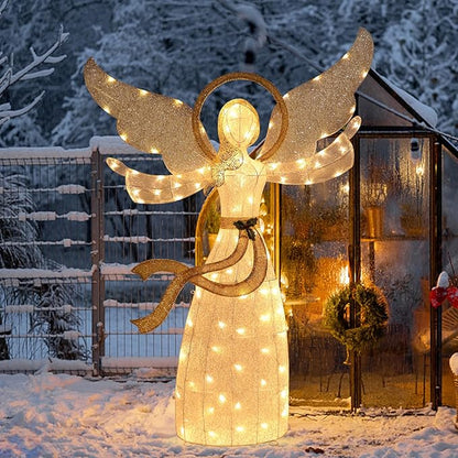 Taman Lighted Christmas Angel, 5.6ft Warm Lights Glittered Angel for Outdoor Christmas Holiday Home Lawn Yard Garden Decoration