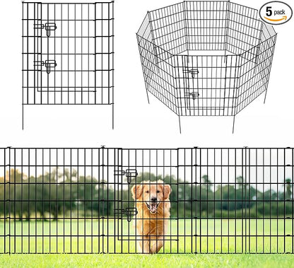 ARIFARO Decorative Garden Fence 4 Panels+1Gate 32in(H) x28in(W) No dig Animal Barrier Fencing,Pet Fence Rustproof Metal Wire Fencing Panel Border for Dog,Rabbits, and Patio(with gate)