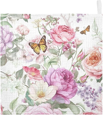 Bolaz Baby Gauze Towels for Kids Soft Handkerchief Newborn 100% Cotton Pink Rose Flower Butterfly Green Leaves Absorbent 12x12 Inch 3 Pack