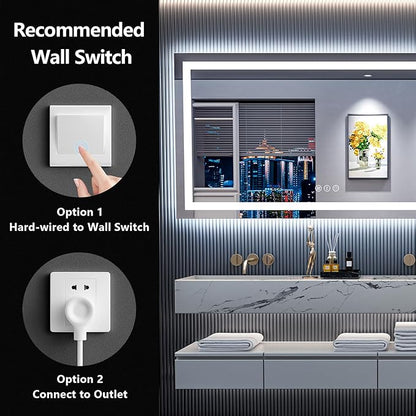 55x30 Inch LED Bathroom Mirror with Lights Front and Backlit Lighted Vanity Mirror for Bathroom Wall with 3 Colors Dimmable Anti-Fog Memory Shatter-Proof IP54 Waterproof Horizontal/Vertical