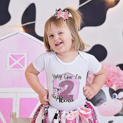 Cow Print Bow Headband - Pink, Baby Girl 2nd Birthday Party Decorations, Farm Animal Themed Headband