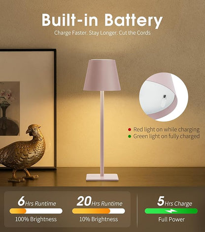 UME 3 Pack Cordless Table Lamp, Battery Operated Lamp - Portable Waterproof Rechargeable Table Lamp w/ 3 Color Temps & Stepless Dimming for Dinner, Desk, Cafe, Outdoor (Pink)