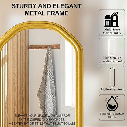 Modern Slim Wall Decor Mirror 10"x44" Gold - Skinny Wall Decor for Entryway, Bedroom, Nursery, Luxury Metal Frame with Anti-Shatter Glass