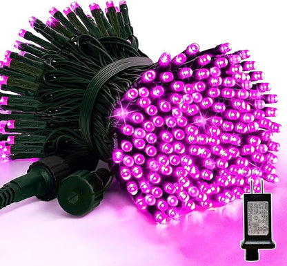 LAMPHOME 33ft Valentine Lights String, 100 LED Green Wire Pink Fairy Starry String Lights Plug in,16 Lighting Modes for Valentines Day Tree Decorations Wedding Party Decoration (Pink)