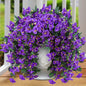 Sggvecsy Artificial Fake Hanging Flowers Plants for Outdoor Outside Spring Summer Decoration 4PCS Faux Silk UV Resistant Realistic Morning Glory Trailing Vines for Home Porch Patio Balcony(Purple)