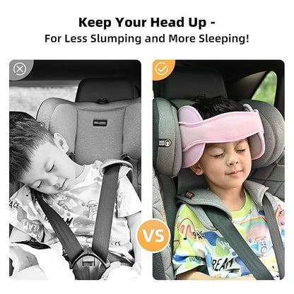 LETTON Car Seat Head Support for Child, Adjustable Toddler Car Seat Head Holder Head Strap, Safe, Breathable Head & Neck Pillow Support Solution– Baby & Kids Travel Accessories, Grayish Pink