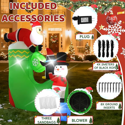 7FT Santa Claus Inflatable Decoration with Built-in LED Lights, Christmas Outdoor Inflatable Decoration for Lawn, Yard, Garden, Patio