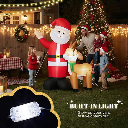 VINGLI 6ft Christmas Santa with Reindeer Inflatable, Inflatable Waving Santa Claus Reindeer Outdoor Decoration with LED Lights,Xmas Blow ups for Lawn, Garden, Holiday Decor