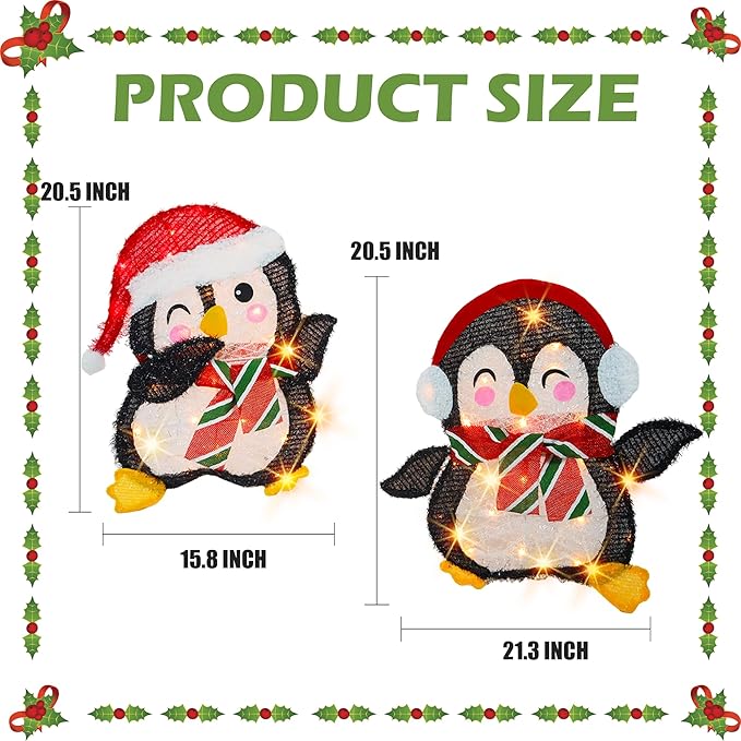 Dazzle Bright Christmas Decorations Outdoor, Set of 2 Lighted Penguins with 50 Lights, Light Up Xmas Decor for Indoor Outdoor Festive Holiday Garden Yard Lawn Patio