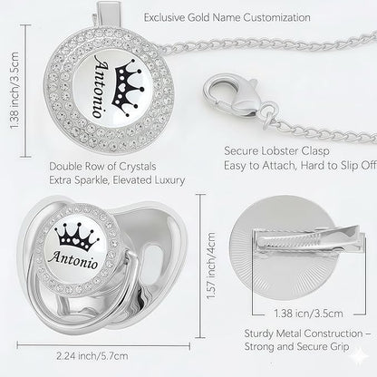 Personalized Bling Pacifier Box and Pacifier Set Unique Gift to New Bron Baby Baby Shower Gift (Silver)
