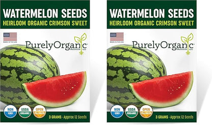 Organic Watermelon Seeds (Crimson Sweet) - Approx 12 Seeds - USDA Organic, Non-GMO, Open Pollinated, Heirloom, USA Origin (Pack of 2)