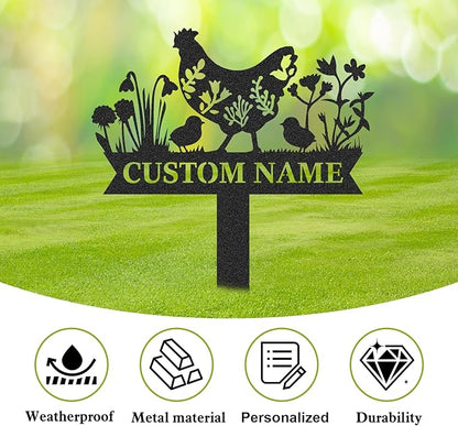 Personalized Metal Chicken Coop Sign, Custom Name Chicken Coop Signs for Outside, Decorative Garden Stakes, Metal Yard Art, Backyard Farmhouse Decor, Chicken Gifts for Women Man Color11