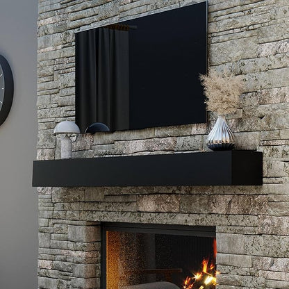 66" Floating Mantel Shelf - Modern White Fireplace Mantel with Matte Lacquer Finish for Living Room Elegance (66", Black)