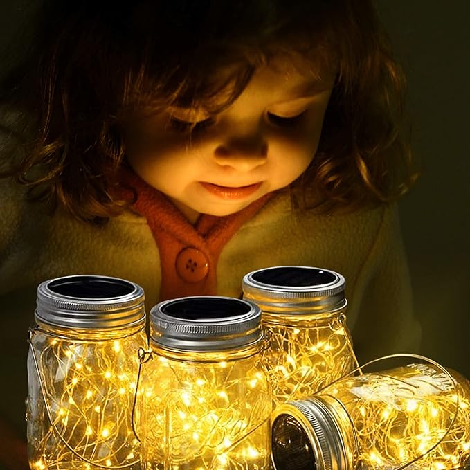 SmilingTown 10 Pack 30 LED Solar Mason Jar Lid String Lights,Fairy Lights Including 10 Pcs Hangers,for Indoor Outdoor Wedding Patio Garden Party Decorations Gift(No Jars) (Warm White)