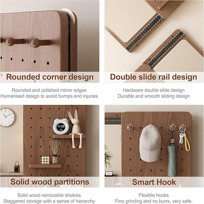 KungFuWood Full Length Mirror with Shelf and Hooks,Entry Way Mirrors for Wall,Wall Mirror with Shelf,Wall Mirror with Storage Multifunctional Design Panel,Living Room