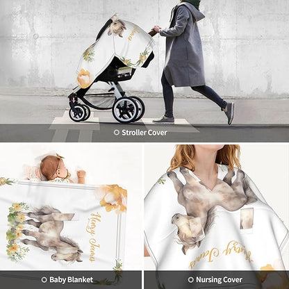 Personalized Baby Car Seat Canopy with Name Custom Minky Horse Car Seat Covers Nursing Cover for Breastfeeding Multi-Use Cover Infant Carrier Carseat Winter Cover for Newborn Girls Boys