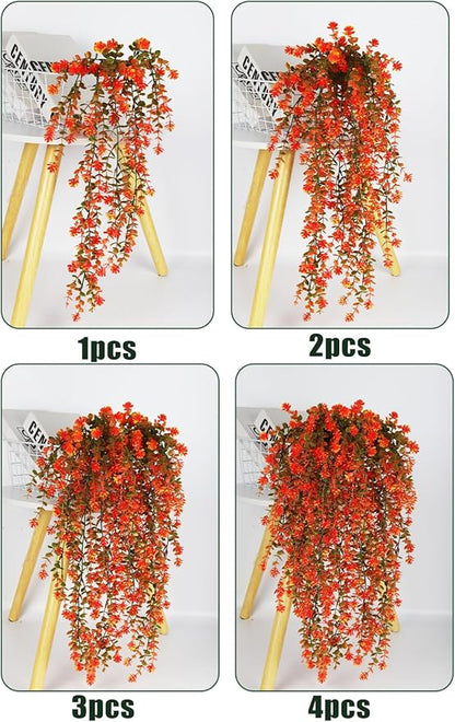 SJL Artificial Fake Fall Hanging Flowers Fake Plant Artificial Hanging Plants Flower Fall Eucalyptus Palnts Outdoor Faux Autumn Vines Decor Real Touch for Patio Living Room Thanksgiving (Salmon)