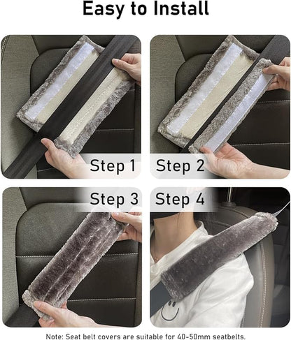 BELINOUS Faux Sheepskin Seat Belt Cover, Soft & Comfortable Seat Belt Shoulder Pad, Thick Car Seat Belt Cushion, Seat Belt Neck Protector for Kids Adults 4 Pack (Dark Gray)