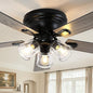 52 Inch Flush Mount Vintage Ceiling Fan with Lights and Remote, Farmhouse Rustic Ceiling Fan Antique Fandelier Chandelier for Bedroom Living Room Low Profile, 3 E26 Bulbs (Not Included)