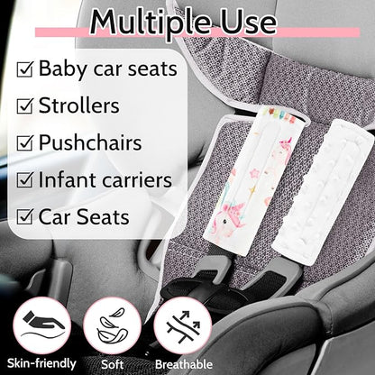 Baby Car Seat Strap Cover 2 Pack Unicorn Car Seat Straps Shoulder Pads, Seat Belt Cushions Pads for Infant Car Seats, Stroller, Pushchair