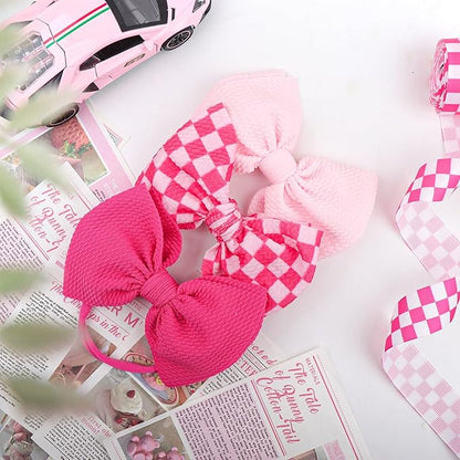 YanJie 3PCS 4.5’’ Checkered Bows for Baby Girls Headbands Hot Pink Headband Pink Hair Accessories for Girls Newborn Girl Clothes Baby Girl Outfits