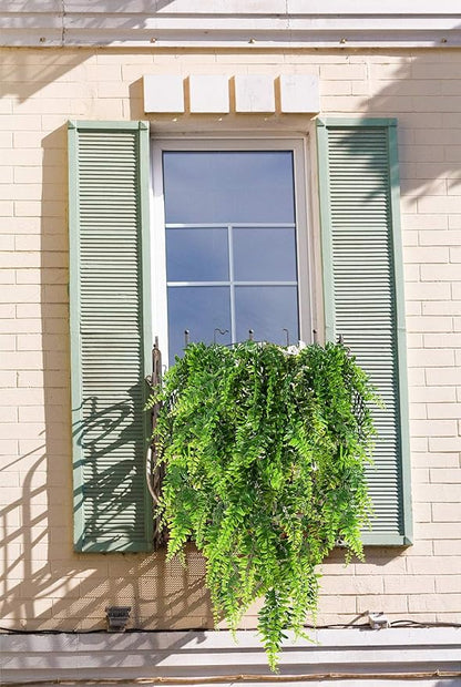 RECUTMS Hanging Artificial Plants 4Pcs UV Resistant Fake Boston Fern Realistic Faux Greenery Plastic Ivy Vines for Wall Home Room Garden Wedding Party Garland Outside Decoration(Green)