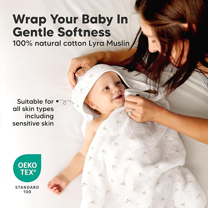 KeaBabies Muslin Baby Bath Towels with Hood for Girls, Boys -Large Organic Cotton Hooded Baby Towels for Newborns,Toddlers,Infant,Kids,Soft Absorbent Newborn Bath Essentials Gift Set(Meadow, Regular)