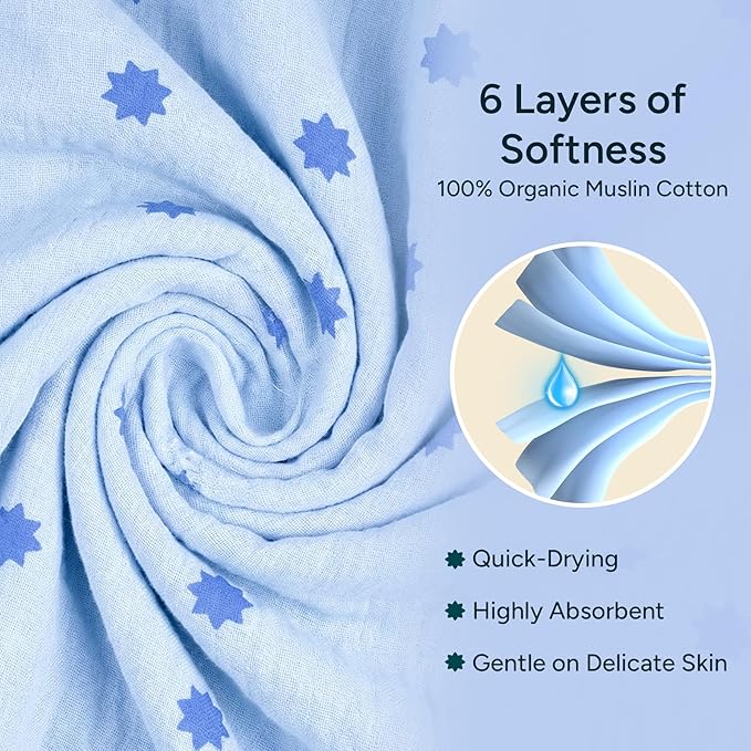 Hands-Free Hooded Towel - 100% Organic Premium Muslin Cotton, 30" x 30", Ultra-Absorbent, Soft, Breathable, Hypoallergenic, Multipurpose, Gifts for Babies & Infants