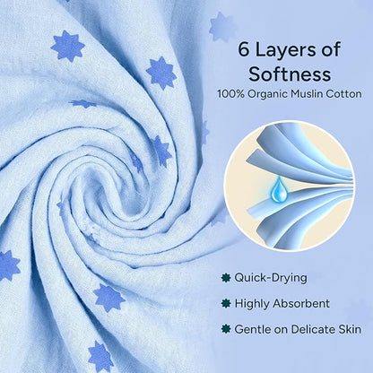 Hands-Free Hooded Towel - 100% Organic Premium Muslin Cotton, 30" x 30", Ultra-Absorbent, Soft, Breathable, Hypoallergenic, Multipurpose, Gifts for Babies & Infants