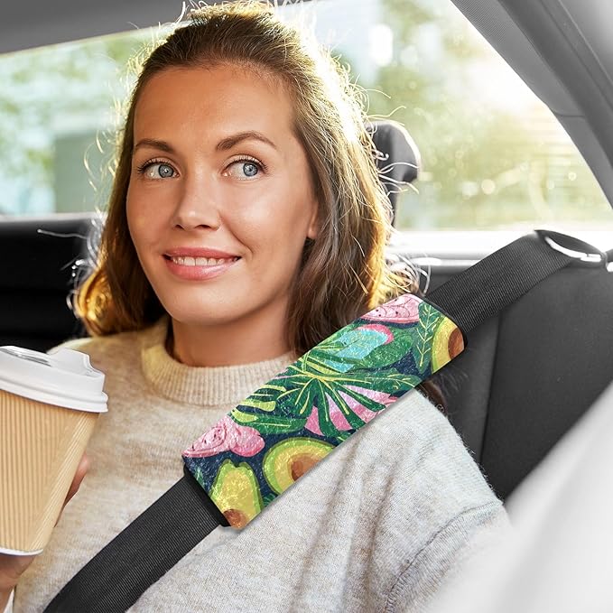 CHIFIGNO Green Avocado and Tropical Leaves Seat Belt Covers 2Pcs Car Seat Strap Pads Comfortable Car Seat Shoulder Protector Protect Your Neck and Shoulder