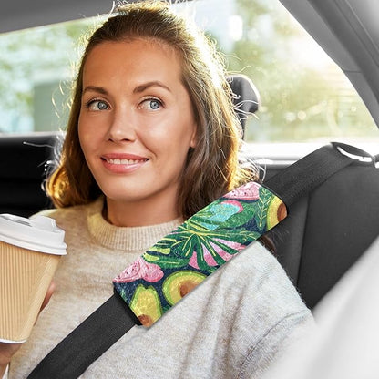 CHIFIGNO Green Avocado and Tropical Leaves Seat Belt Covers 2Pcs Car Seat Strap Pads Comfortable Car Seat Shoulder Protector Protect Your Neck and Shoulder