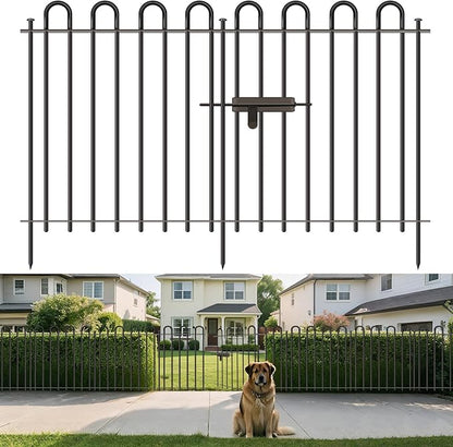 5 Panels Decorative Garden Fence with Gate, 32 in (H) x 10.8 ft (L) Metal Thick Tube No Dig Dog Fence Outdoor for Yard, Rustproof Tall Animal Barrier Fencing, Garden Edging Border for Yard, Patio
