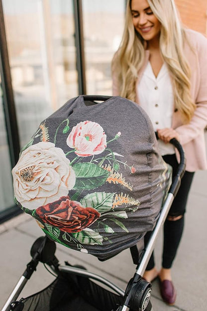 Baby Car Seat Cover Canopy and Nursing Cover Multi-Use Stretchy 5 in 1 Gift Raven by Copper Pearl