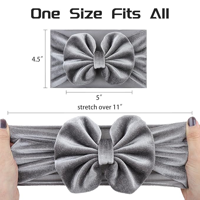 YanJie Leopard Baby Girl Hair Bow Headbands Soft Velvet Baby Bows Newborn Handmade Hair Hairbands Accessories Wide Headwraps for Toddler Kids Infant Photography Prop Gray Black