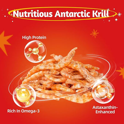 Just Try 8 OZ Raw Antarctic Krill Freeze Dried Cat & Dog Food Toppers Mixers Meal Toppers Low Calorie with Real Chicken Egg Yolk, High Protein Food Toppers Omega 3 for Picky Eaters Skin & Coat Support
