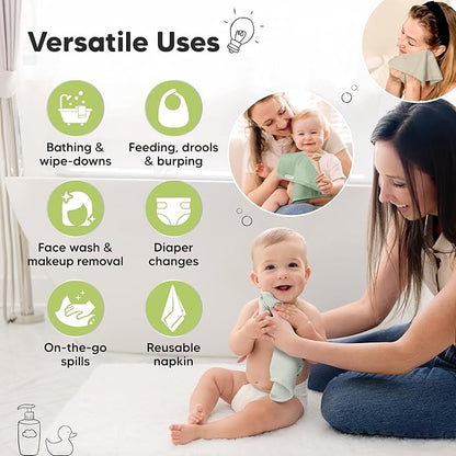 6-Pack Baby Washcloths – Soft Absorbent Viscose from Bamboo Washcloths for Face, Body, Baby Towels for Newborn, Kids, Toddlers, Infant, Gentle on Sensitive Skin, 10x10 Reusable Face Towels (Hills)