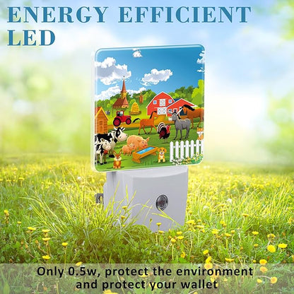 Night Light for Kids Girls Boys, Cartoon Farm Animals Rural Scene LED Night Light Plug into Wall with Dusk to Dawn Sensor for Room Decor, Hallway, Kitchen, Bathroom, Nursery, Stairs