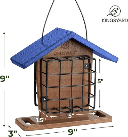 Kingsyard Recycled Plastic Double Suet Feeder with Rainproof Roof & Perch, Cage Suet Bird Feeders for Outdoors Hanging, Great for Woodpecker, Chickadee, Nuthatch (Green)