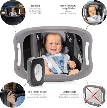 reer BabyView 86101 LED Car Safety Mirror - Your Baby in the Back Seat Always in View, Grey