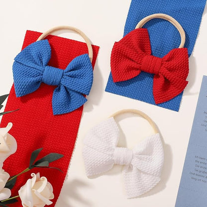 yoyokid 4th of July Headband, 3pcs Baby Girls Hairband Red White and Blue Bows Elastic Hair Bands Patriotic Accessories for Newborn Little Girls Kids Infant