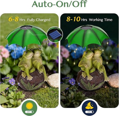 Solar Garden Statues Decor Frog Couple with LED Lights and Umbrella, Outdoor Garden Statues, Frog Statue for Patio, Balcony, Housewarming, Yard Ornaments Gifts for Women