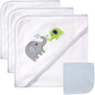 Luvable Friends Unisex Baby Hooded Towel and Washcloth, Blue Elephant, One Size (Pack of 3)