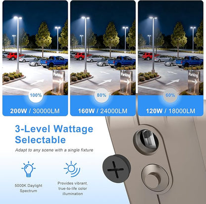200W LED Parking Lot Light with Photocell 28000LM LED Shoebox Pole Mount Lights Fixture HID/HPS Replacement 5000K IP65 AC 100-277V UL Listed Outdoor Area Street Security Lighting for Stadium Roadways