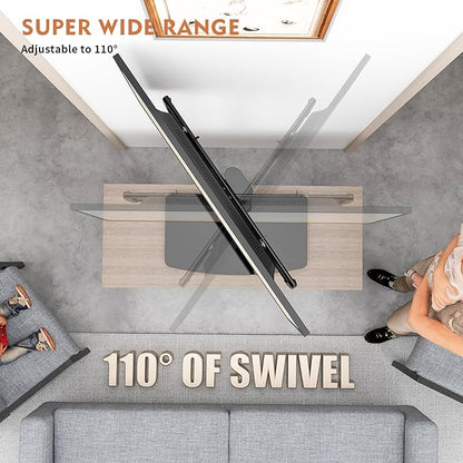 Universal Swivel TV Stand/Base Table Top Stand 40 to 86 inch TVs 110 Degree Swivel, 5 Level Height Adjustable, Heavy Duty Tempered Glass Base, Holds up 132lbs Screens, HT04B-003