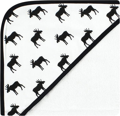 Hudson Baby Unisex Baby Cotton Rich Hooded Towels, Black Moose, One Size