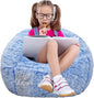 Fluffy Bean Bag Chair for Kids, 2.5FT Round Memory Foam Filled Bean Bag for Teens & Kids, Ultra Soft Faux Fur Fabric Bean Bag Chairs for Playroom, Living Room, Bedroom, Blue
