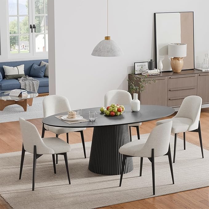 Casaphoria 67" Oval Dining Table, Modern Wood Kitchen Table with Cone Shaped Stripe Base for Living Room & Dining Room, Easy Assembly Farmhouse Furniture for 4-6, Black